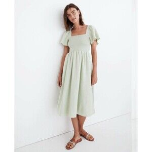 Madewell Lucie Linen Blend Smocked Midi Dress Plus Size 3x NWT Green